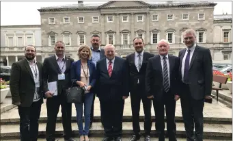  ??  ?? Above: Cllr Seadhna Logan, John Doyle, Fiona Gallagher, Cllr Thomas Healy, Eamon Scanlon TD, Marc MacSharry TD, Tony McLoughlin TD and Martin Kenny TD on the Dáil plinth. Below: Leitrim SF Cllr Seadhna Logan, Fiona Gallagher, John Doyle, Minister for...