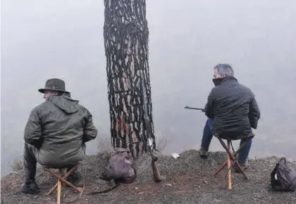  ?? MANUEL MURILLO ?? Unos cazadores esperan en sus puestos, en una cacería en la provincia de Córdoba.