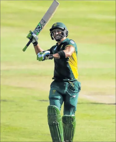  ?? Picture: GALLO IMAGES ?? TOP KNOCK: Faf du Plessis celebrates reaching his century during the second ODI against Sri Lanka at Durban’s Sahara Stadium Kingsmead yesterday
