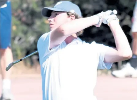  ?? Brent W. New / Bocopreps.com ?? Frederick’s Jake Chesler rips an iron shot Tuesday during the Class 4A state tournament at the Country Club of Colorado in Colorado Springs. Chesler stormed to a 2-over 73.