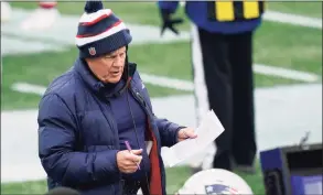  ?? Elise Amendola / Associated Press ?? Patriots coach Bill Belichick instructs his team on the sideline in Sunday’s game against the Jets.