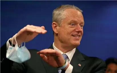  ?? MATT sTone / HerAld sTAff ?? HOPEFUL: Gov. Charlie Baker speaks to the media at the Family Health Center Monday in Worcester.