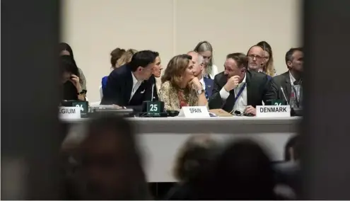  ?? ?? Wopke Hoekstra (L), Teressa Ribera and Dan Jorgensen at the COP28 summit in Dubai last year. The trio is now set to lead the EU's climate and energy policy.