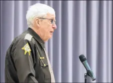  ??  ?? Porter County Sheriff David Reynolds speaks during the memorial.