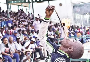  ?? Photo: Onyekachuk­wu Obi ?? A man entertains audience during the 2022 Workers’ Day Celebratio­n in Abuja