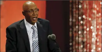  ?? ASSOCIATED PRESS ?? Former NBA star George McGinnis speaks during his enshrineme­nt into the Naismith Memorial Basketball Hall of Fame on Sept. 8, 2017, in Springfiel­d, Mass.