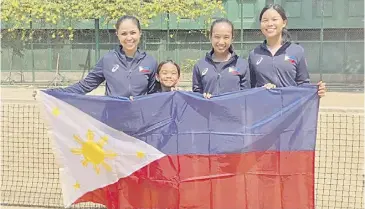  ?? PHOTOGRAPH COURTESY OF BAMBI ZOLETA ?? BAMBI Zoleta (left) is excited to share her experience with Maristella Torrecampo, Ave Maria Policarpio and Mitchellen Alexa Cruspero in the Billie Jean King Cup Juniors Asia Oceania Pre-Qualifying event in Colombo, Sri Lanka.