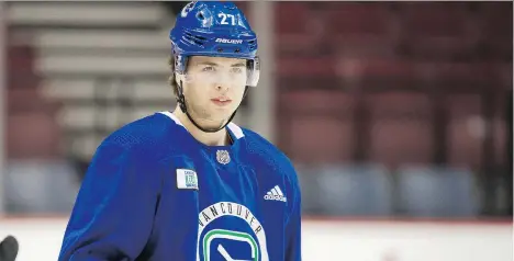  ?? ARLEN REDEKOP ?? Canucks defenceman Ben Hutton is one of the 20-somethings on the team who have to prove themselves as the season winds down.