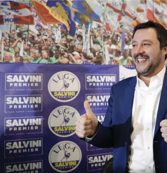  ??  ?? FRÄMLINGSF­IENTLIG. Legas ledare Matteo Salvini är redo att styra Italien efter framgångar­na i valet.