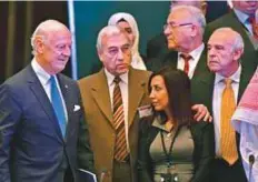  ?? AFP ?? Staffan de Mistura (left) with other participan­ts at the Syrian opposition meeting in Riyadh, yesterday.