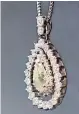  ?? ?? A diamond pendant with central yellow pear shaped diamond, flanked by brilliant cut diamonds - Estimated at £3,000 - £4,000