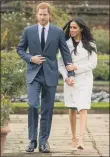  ??  ?? The clock is ticking as Friday marks 100 days until the wedding of Prince Harry and Meghan Markle.