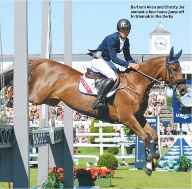  ??  ?? Bertram Allen and Christy Jnr contest a four-horse jump-off to triumph in the Derby