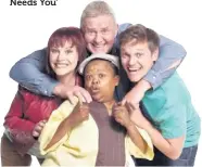  ??  ?? FAVOURITE FORMULA: Laré Birk, Leon Schuster, Rob van Vuuren and Alfred Ntombela in ’Schuks! Your Country Needs You’