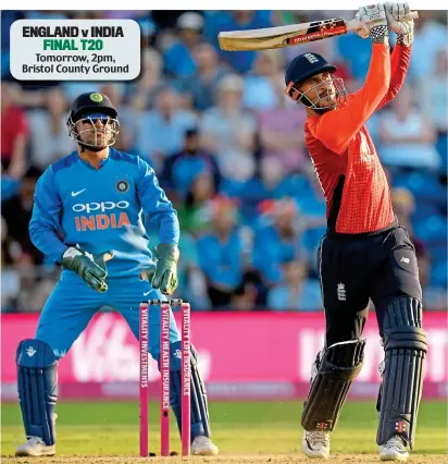  ?? GETTY IMAGES ?? Hearty hit: Alex Hales smashes a six during England’s victory at Cardiff last night