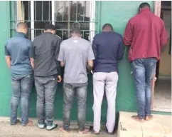  ??  ?? Suspects who were allegedly arrested for breaking into customs warehouse in Port Harcourt to remove illicit drugs intercepte­d by officers