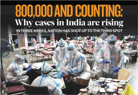  ?? AP ?? Doctors and nurses work at a Covid-19 isolation centre in Mumbai. India’s fragile health system was bolstered during stringent months-long lockdown but could still be overwhelme­d by an exponentia­l rise in infections.