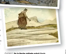  ??  ?? OVAN: Det finns en ömhet över Henry De la Beches akvarell av Mary Anning.