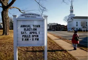  ?? JONATHAN WIGGS/GLOBE STAFF ?? Middleboro­ugh officials in December voted not to comply with the state’s new MBTA Communitie­s law. It remains unclear how the state will respond but outside groups could also pursue legal action. The town’s Select Board chair suggested officials were prepared to go to court to defend the decision.