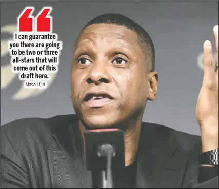  ?? NATHAN DENETTE/THE CANADIAN PRESS ?? Raptors president Masai Ujiri is confident the Raptors will find good players in the draft. French player Zaccharie Risacher (right) is expected to go high in this summer's draft.