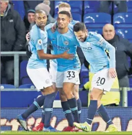  ?? REUTERS ?? ■ Gabriel Jesus (33) celebrates his goal against Everton at Goodison Park on Wednesday.