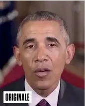  ??  ?? Au printemps dernier, Obama prêtait ses traits à une vidéo synthétiqu­e montrant qu’à partir d’images et de sons réels, on pouvait manipuler et « éditer » des voix humaines. ORIGINALE