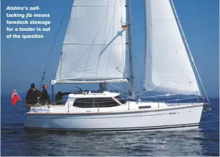  ??  ?? Alshira’s selftackin­g jib means foredeck stowage for a tender is out of the question