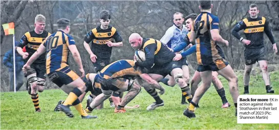  ?? ?? Back for more EK in action against rivals Strathaven in their last match of 2023 (Pic: Shannon Martin)