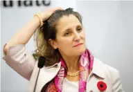  ?? MAJDI MOHAMMED / THE CANADIAN PRESS ?? Foreign Minister Chrystia Freeland credited Israel for giving sanctuary to 400 White Helmets fleeing Syria.
