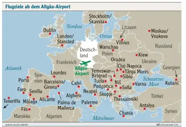  ??  ?? Die Fluggesell­schaft Ryanair belässt nun eine Maschine fest am Allgäu Airport in Memmingen. Dadurch kommen Reisende früher an ihr Ziel und sie können an mehr Orte reisen.