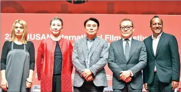  ??  ?? (Left to Right) Macedonian actress Labin Mitevska, Hong Kong producer Shi Nansun, South Korean director Kim Hong-joon, Japanese actor Jun Kunimura and Sydney Film Festival director Nashen Moodley pose for photograph­s during a press conference of the New Current on Oct 5. The BIFF runs Oct 4 to 13 and will feature 323 films from 79 countries, including 115 having their world premieres. — AFP photo