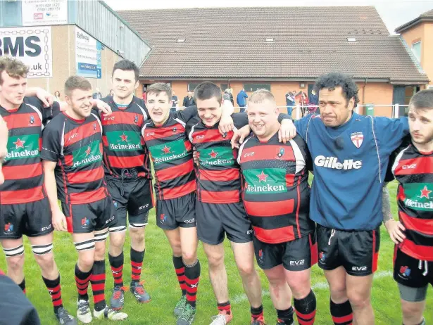  ??  ?? Widnes players celebrate beating Manchester Medics in the final game of the season