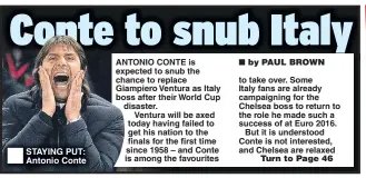  ??  ?? STAYING PUT: Antonio Conte