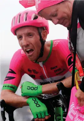  ?? GETTY ?? EF-Education First’s Canadian rider Michael ‘Rusty’ Woods celebrates an emotional victory at the end of stage 17 of the Vuelta a Espana