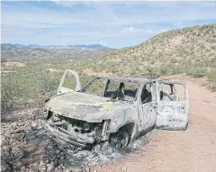  ??  ?? NOTHING BUT RUIN: An image of one of the cars in which nine members of an extended Mormon family were massacred in La Mora, Mexico last month.