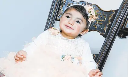  ?? CONTRIBUTE­D PHOTO/ONEBLOOD ?? A worldwide search is on for compatible blood donors for 2-year-old Zainab Mughal of Florida, who has an exceptiona­lly rare blood type. She needs blood transfusio­ns because she is fighting cancer and will be receiving chemothera­py.