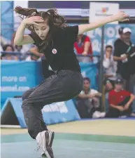  ??  ?? Emma Misak, 20, of Surrey, B.C., is the top b-girl in Canada and earned a silver medal at the Youth
Olympics in 2018 in Buenos Aires, Argentina.