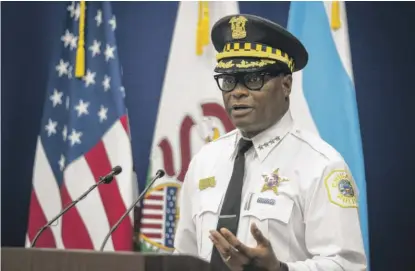  ?? ASHLEE REZIN GARCIA/SUN-TIMES ?? Chicago Police Supt. David Brown said two officers wounded early Sunday were wearing bodycams.