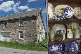  ??  ?? To the left is a Montgomery County, NY hop house located north of the Mohawk River. To the right, examples of chinaware with hop designs.