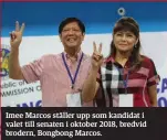  ??  ?? Imee Marcos ställer upp som kandidat i valet till senaten i oktober 2018, bredvid brodern, Bongbong Marcos.