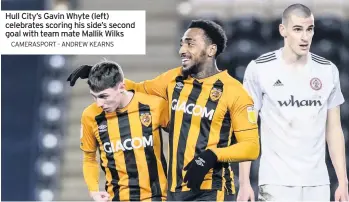  ?? CAMERASPOR­T - ANDREW KEARNS ?? Hull City’s Gavin Whyte (left) celebrates scoring his side’s second goal with team mate Mallik Wilks