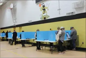  ?? Daniel Bell ?? Voters fill the booths at the Calhoun rec center on Tuesday. Stations are being cleaned between each use.