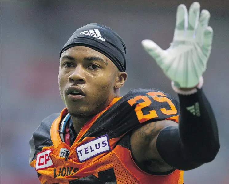  ?? — PNG FILES ?? B.C. Lions defensive back Ronnie Yell is looking forward to his son’s upcoming visit, when he’ll see his proud dad in action for the first time in person.