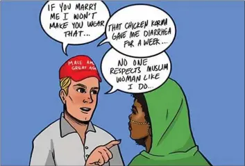  ?? NORTHERN CALIFORNIA WOMEN’S CAUCUS FOR ART ?? Stockton artist Aqsa Naveed’s work titled “Make America Ignorant Again” is part of the feminist-themed exhibit “F213” in San Francisco.
