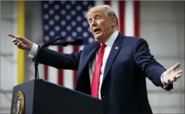  ?? CAROLYN KASTER — ASSOCIATED PRESS ?? President Donald Trump speaks at a campaign rally at Atlantic Aviation in Moon Township, Pa., on Saturday.