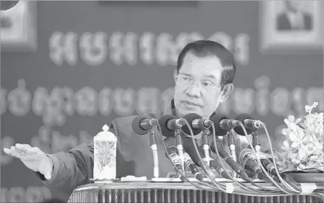  ?? Heng Sinith Associated Press ?? CAMBODIAN leader Hun Sen has expressed sympathy for President Trump’s attitude toward the media, calling it an “anarchic group.”