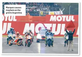  ??  ?? Marquez causes mayhem on the grid in Argentina