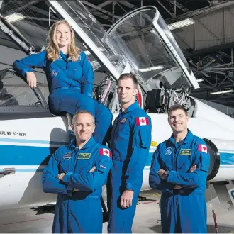  ?? NASA/BILL STAFFORD/FILES ?? Jenni Sidey-Gibbons, back, was chosen to join Canada’s ranks of astronauts from a short list of 17 candidates. Her peers from front, left: David Saint-Jacques, Joshua Kutryk and Jeremy Hansen.