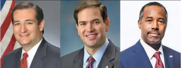  ??  ?? Republican presidenti­al candidates Ted Cruz, Marco Rubio and Ben Carson have all pledged to work to reverse marriage equality if elected. (Official photos)