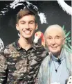  ??  ?? ABOVE: Skye Meaker being interviewe­d in Davos, Switzerlan­d, at the World Economic Forum, and right, with conservati­onist Jane Goodall.
